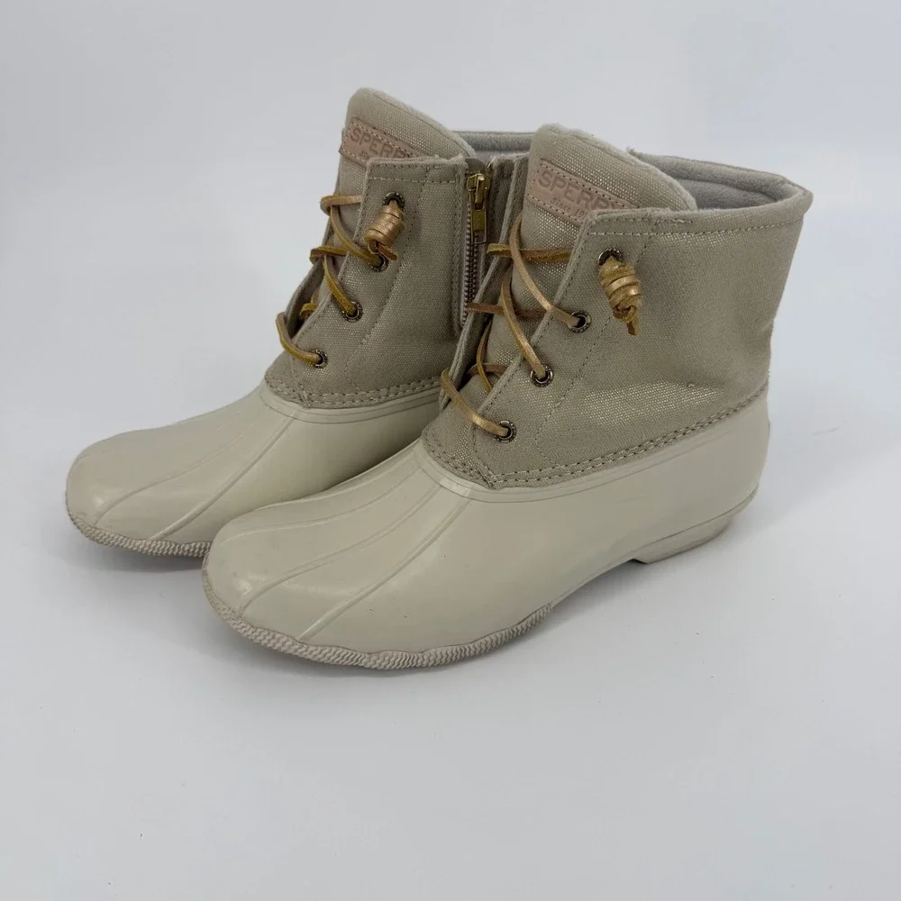 Sperry Saltwater Duck Boots Womens Size 10 Beige‎ Excellent Water Resistant Zip